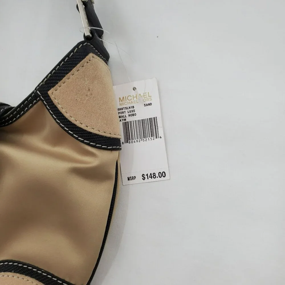 MICHAEL Michael Kors Women's Sport Luxe Small Hobo Satin Bag Sand New With Tags